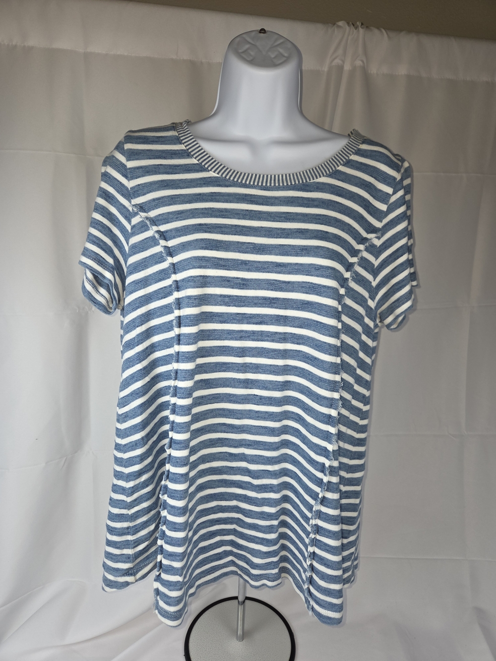Jane and Delancey Tunic .. Blue and White Striped Short Sleeve Top